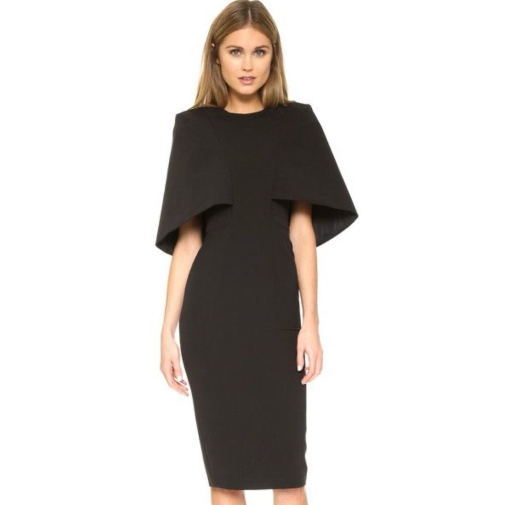 AQ/AQ Bonita Crepe Midi Cape Dress Formal Party Cocktail Black Size US 4